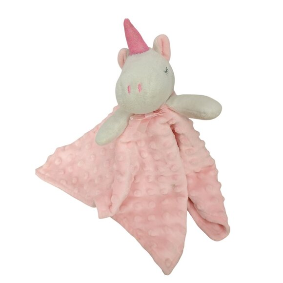 Crevent Soft Pink Unicorn Baby Security Blanket‎ Lovey Plush Head Dotted Texture - Picture 1 of 9